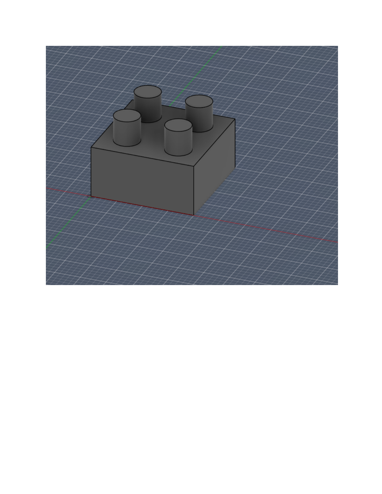 Completed Lego brick with 4 extruded studs in Fusion 360